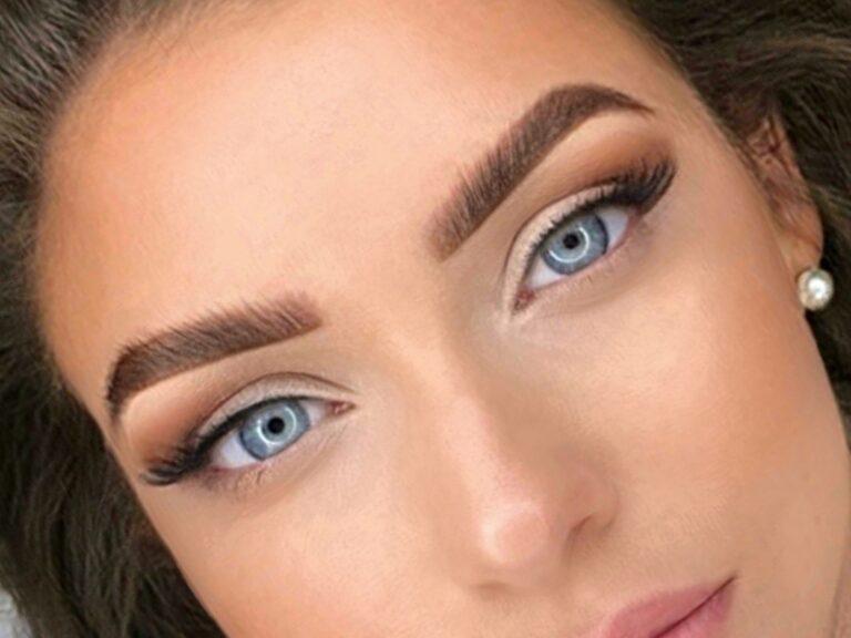 Eyebrow Henna Tint Dye Colour Kit Big Full Brown Fluffy Brows Blue Eyes Makeup